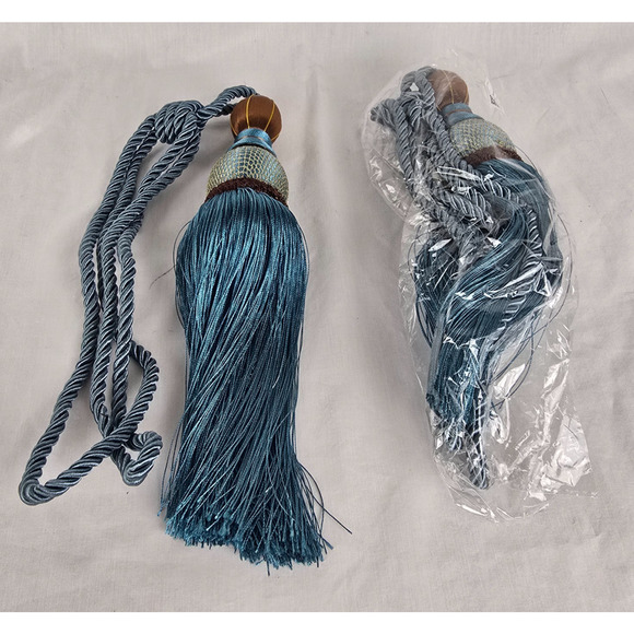 Decorative Curtain Tiebacks Ball Tassels Holdbacks Blue, Gold Bronze Set of 2 - Picture 3 of 7